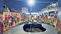 Car falls into eight-foot sinkhole on OMR; Close shave for five persons