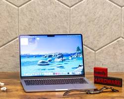 realistic high quality laptop thin silver aluminum design minimal logo 13 inch screen on office desk, AI generated