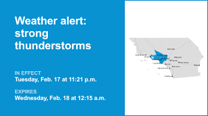 Update: Weather alert issued for strong thunderstorms in 5 Freeway north of LA until early Wednesday