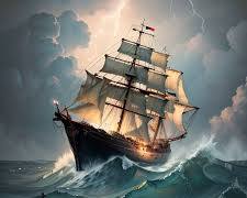 Image of Sailors persevering through a fierce storm at sea