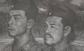 Panglima Besar Soedirman bersama dengan Kolonel Soengkono, Panglima Jawa Timur, sebuah reproduksi dari lukisan cat minyak dimasa perjuangan ( pelukisnya ... - aa