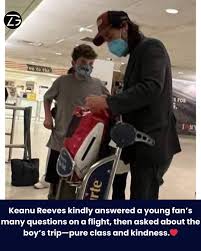 Keanu Reeves was seen yesterday on a flight from London to New York, once again demonstrating why he is so beloved by fans. During the flight, a young boy approached him for