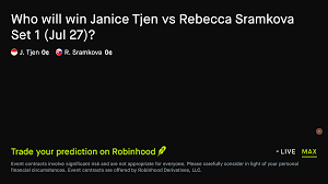 July 27, 2026: Janice Tjen vs Rebecca Sramkova: Set 1 Winner Tennis Prediction Market