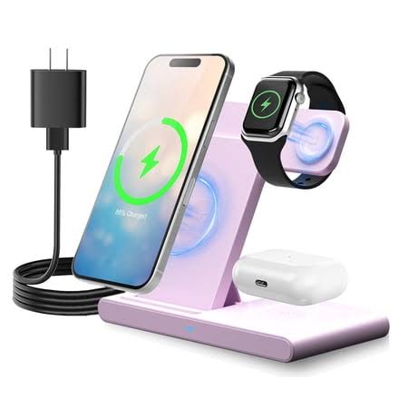 3 in 1 Charging Station,15W Wireless Charger Phone Stand Compatible for iPhone 17 16 15 14 13 12 11 Pro Max Plus XS XR 8,for iWatch 9 8 7 6 5 4 3 2 SE