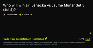 July 4, 2026: Jiri Lehecka vs Jaume Munar: Set 3 Winner Tennis Prediction Market