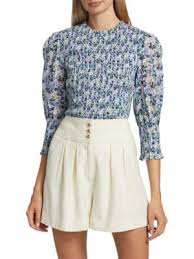 Veronica Beard Kali Smocked Cotton Top on SALE | Saks OFF 5TH