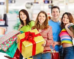 Image of person happily shopping in a mall