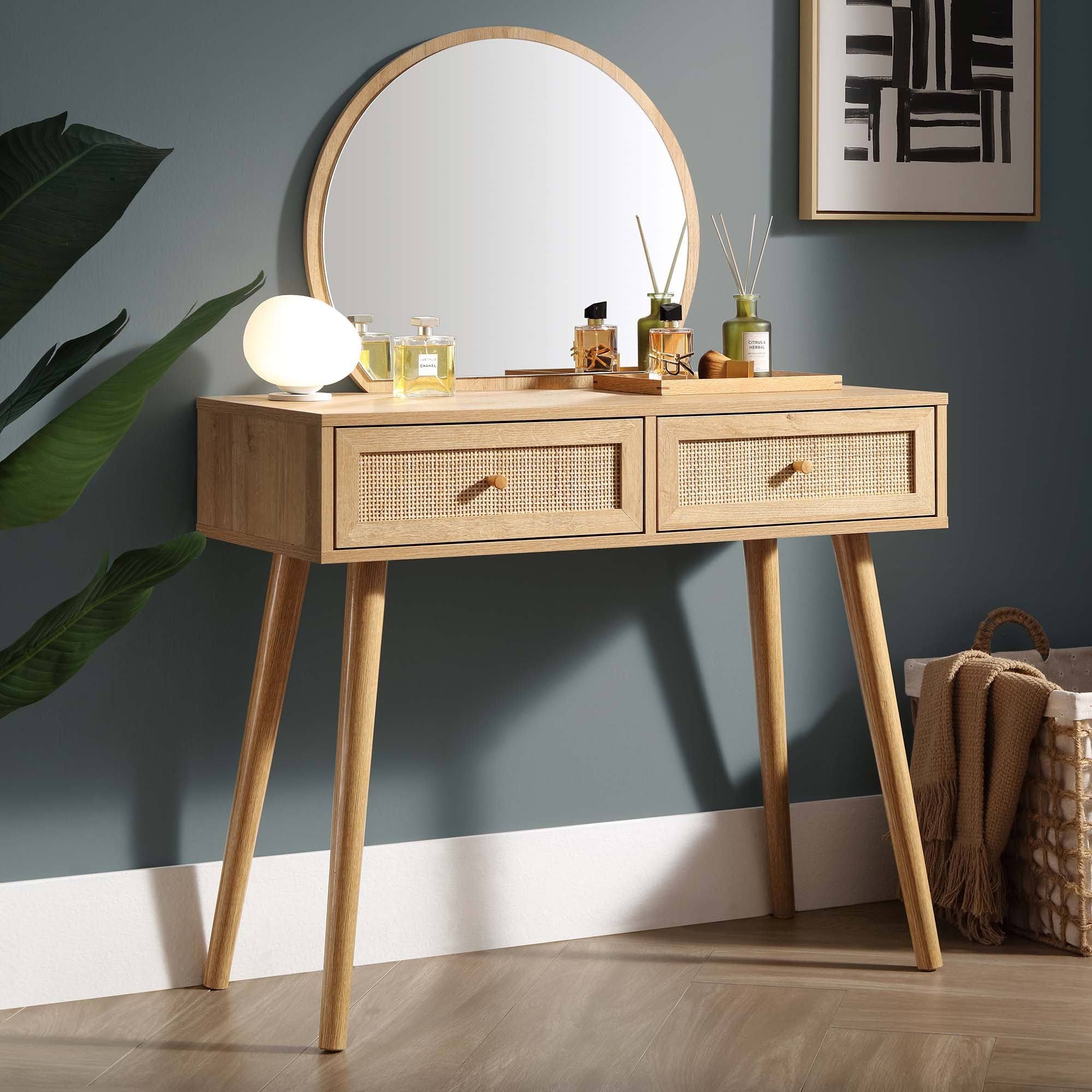 Daals Frances Woven Rattan Vanity Table with Mirror
