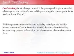 Image result for propaganda card stacking   device