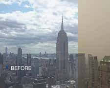 Image of New York City skyline with a smoky haze