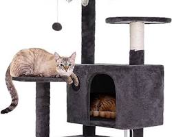 Cat tower with multiple levels and scratching postsの画像