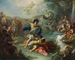 Image of Aeneid Book 12 classical art Aeneas vs Turnus duel death of Turnus final battle