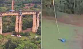 Criança sofre acidente com equipe que arremessou mulher sem corda em ponte