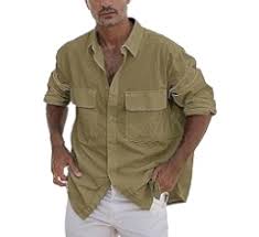 Men's Solid Color Long Sleeve Shirt Button Up Double Pocket Shirt Top Tops Men - Product from Amazon.com
