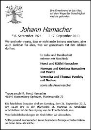 Anzeige für Johann Hamacher