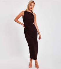 QUIZ Brown Ruched Midaxi Dress | New Look