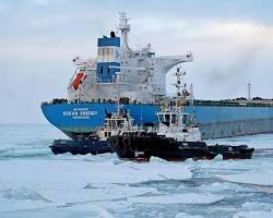 صورة tugboats assisting a giant ship and icebreaker ship in arctic