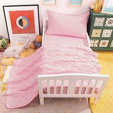 Amazon.com: NTBAY Toddler Bedding Set - 4 Piece Soft and Breathable Crib Bedding Set for Boys and Girls, Includes Quilted Comforter, Fitted Sheet, Flat Top Sheet and Envelope Pillowcase, Pink : Baby