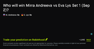 September 3, 2026: Mirra Andreeva vs Eva Lys: Set 1 Winner Tennis Prediction Market