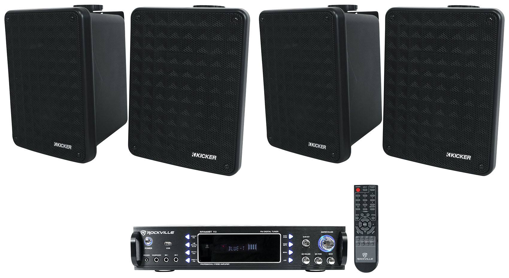 Kicker KB6 6.5" Black Indoor/Outdoor Home Theater Speakers+Bluetooth Receiver