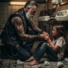 An old biker found a little girl hiding in the restaurant bathroom at midnight, bruised and terrified, begging him not to tell her stepfather where she was. Big Mike, 280 pounds of