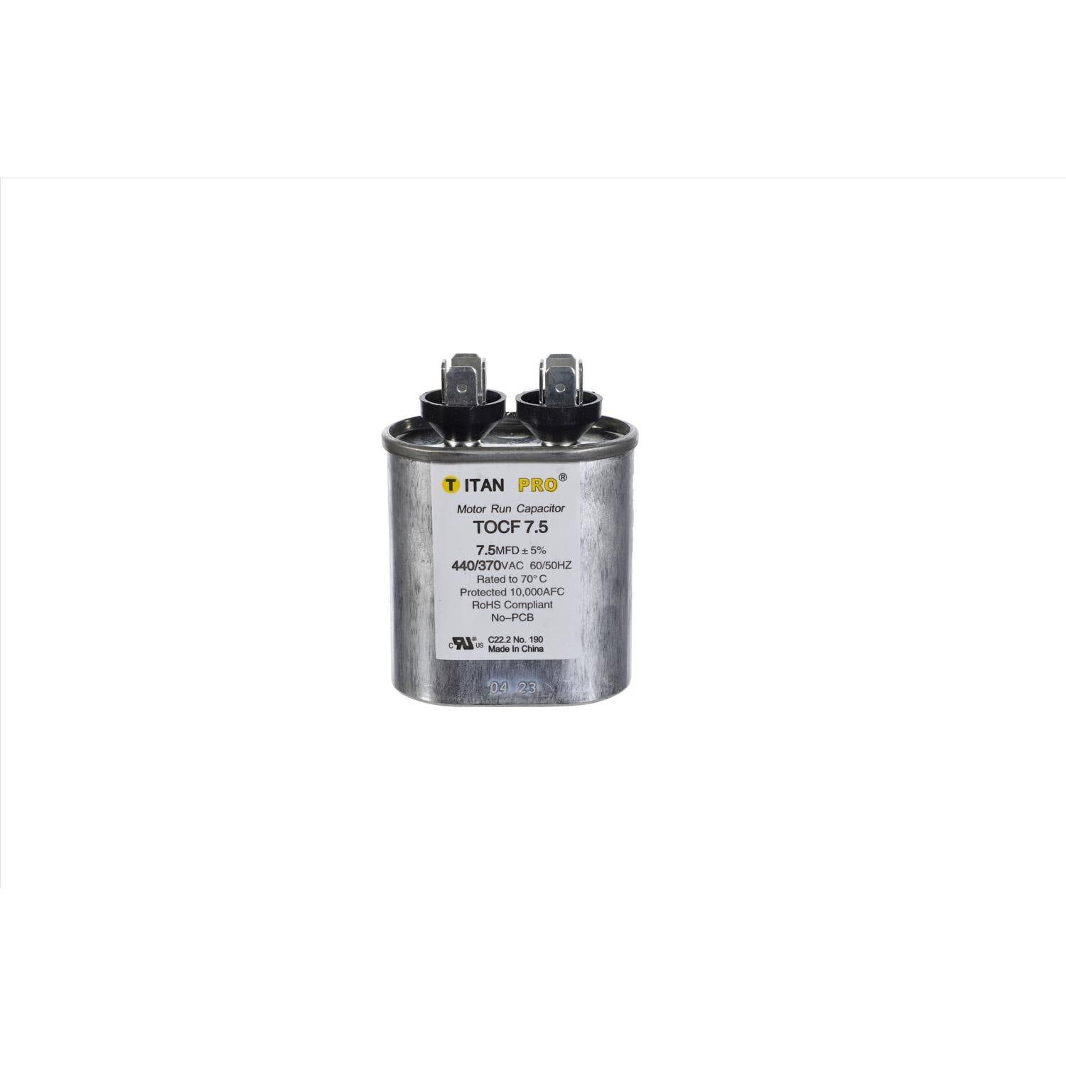 Titan Pro 7.5 MFD 440/370V Oval Run Capacitor tocf7.5
