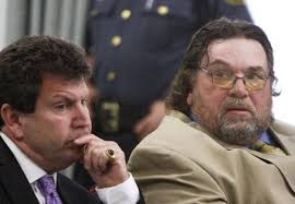 Robert Sciarrino/The Star-LedgerDefense attorney David Glassman, left, sits with his client, William Chadwick, a former Hudson County sheriff&#39;s officer as ... - large_chadwick