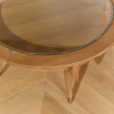 Table basse ronde style contemporain en chêne et verre ...