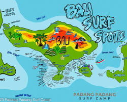 map of Bali highlighting popular water sports locations的圖片