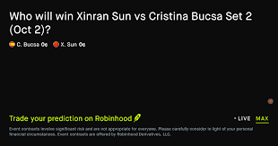 October 3, 2026: Xinran Sun vs Cristina Bucsa: Set 2 Winner Tennis Prediction Market