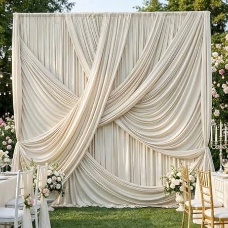 10ft12ft Beige Backdrop Curtain for Wedding Parties, 2 Panels Wrinkle Free Polyester Photo Backdrop Drapes Back Drop Cloth for Birthday Photography