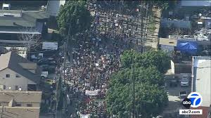 Los Angeles protests: Thousands converge in downtown for national 'ICE Out' rally