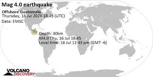 Moderate mag. 4.0 earthquake - Offshore Guatemala on Thursday, Jul 16, 2026, at 12:45 pm (GMT -6)