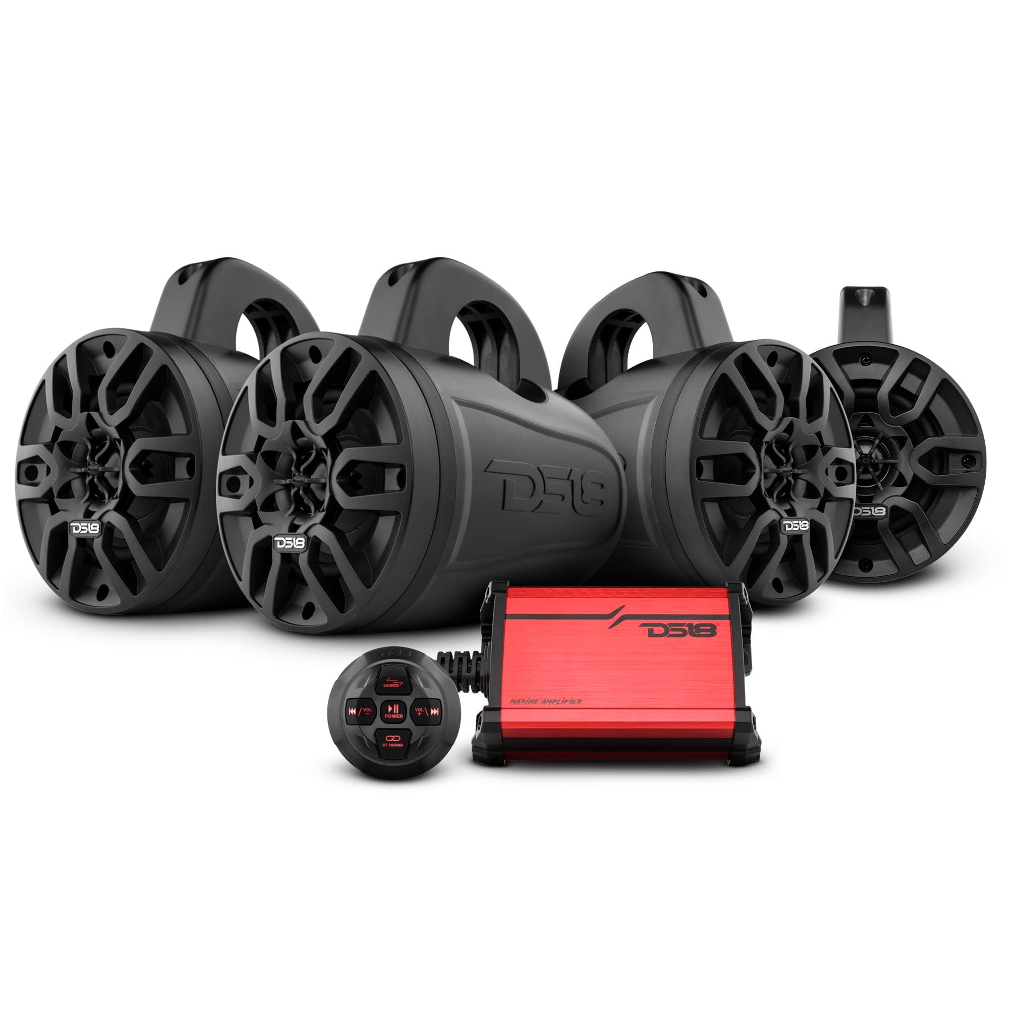 DS18 HYDRO 4" Wakeboard Tower Speakers with Amplifier and Bluetooth Remote Control Package