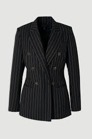 Pinstripe Double Breasted Tailored Blazer | Karen Millen