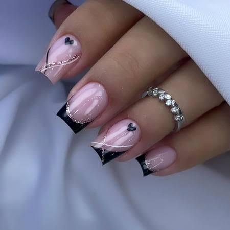 24 PCs Short French Minimalist Stripes with 1 Jelly and 1 Nail File, Beige