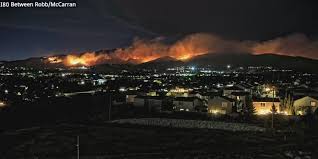 Smoke and flames from the Hawk Fire near Reno, Nevada