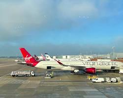 Image of Virgin Atlantic plane flying over Los Angeles
