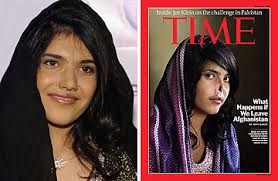 Left; Arun Nevader / Getty Images: Jodi Bieber for TIME. Aisha Bibi, left, in Los Angeles, October 8, 2010 and on the cover of TIME Magazine, August 9, 2010 - 360_aisha_0713