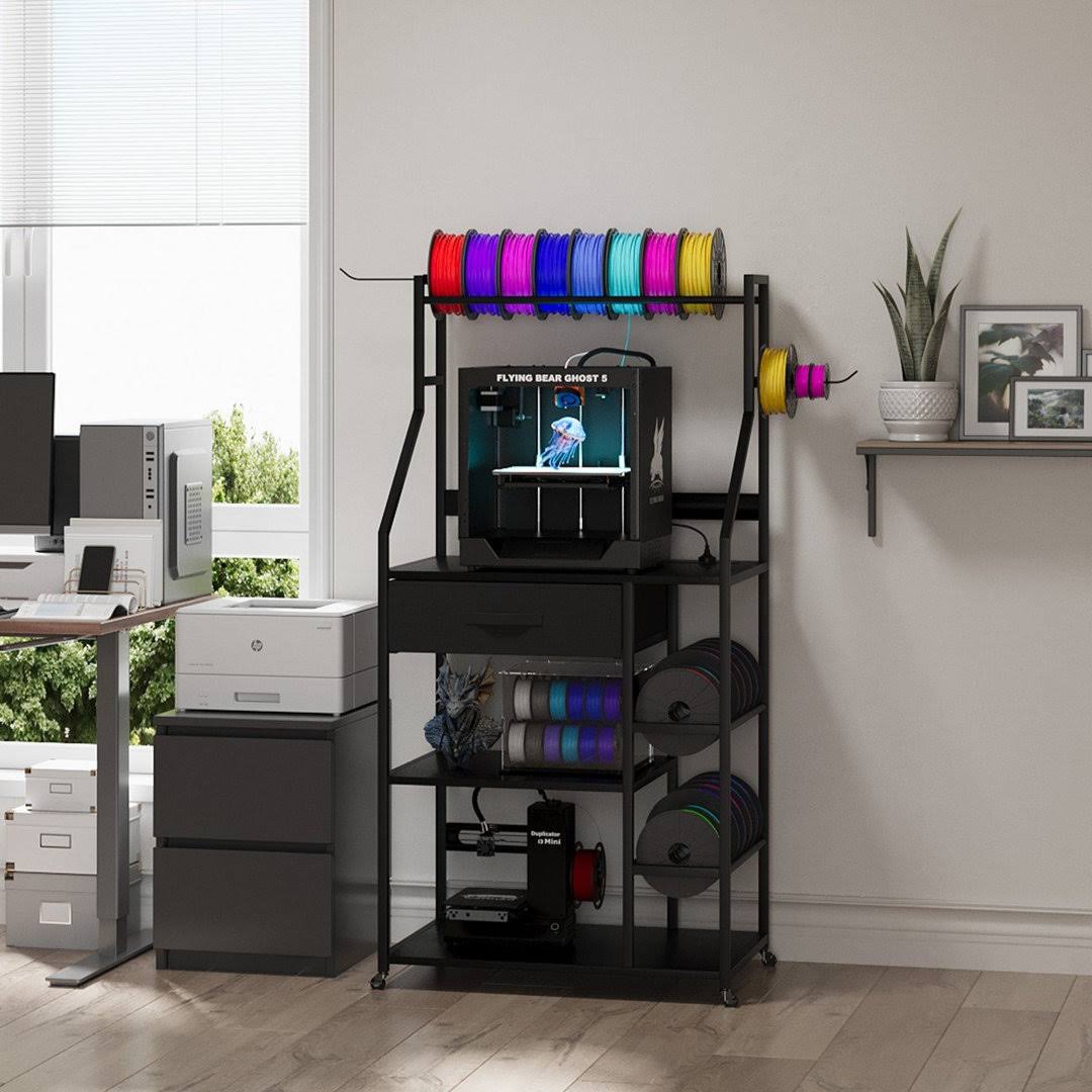 3D Printer Stand with Removable & Lockable Wheels, AC/USB Ports, and Ample Storage- Modern Design for Home, Office, or Studio Advwin Color: Black