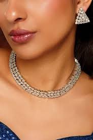 Buy White diamond necklace set by Zevar By Geeta at Aashni and Co - Product from Aashni & Co