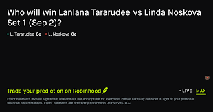 Robinhood tennis prediction market page for a US Open match
