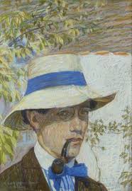 Gino Severini (1883-1966) Autoportrait à la pipe et chapeau panama, 1908. Pastel sur papier. signé, dédicacé et daté &quot;A mon cher ami Pierre 1908&quot; en bas à ... - 38083850