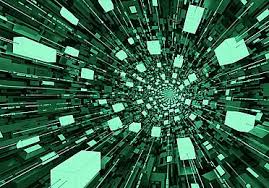 Abstract Green Energy Squares Glowing Digital Particles ...