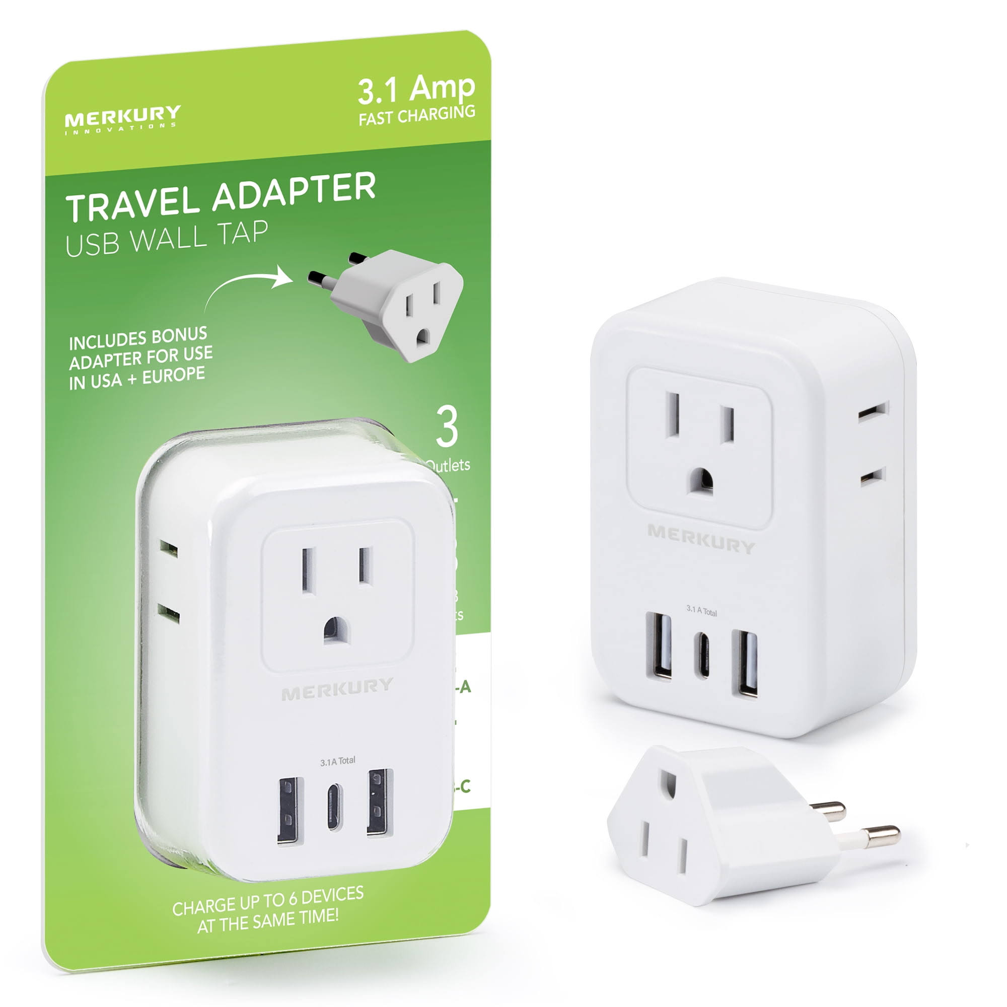 Merkury Innovations 6 Outlet Surge Protector with EU Travel Adapter