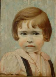 Dominique enfant : Peinture d&#39;Isabelle Jouan-Malézieux. Huile sur toile. Portrait de son fils Dominique à trois ans. Collection privée. - 997