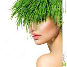 Stock Image: Woman with Green Grass Hair - woman-green-grass-hair-beauty-spring-fresh-30938301