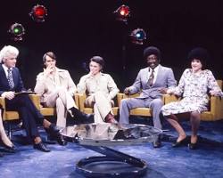 Saturday Night Live original cast 1975 Chevy Chase Dan Aykroyd John Belushi Gilda Radner SNL Studio 8H stage iconic sketches Weekend Update set 1970s TV history, AI generated