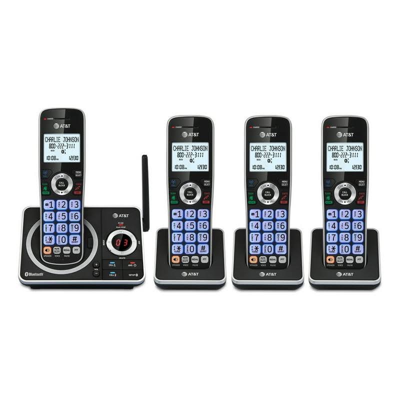 AT&T 4-Handset Expandable Cordless Phone with Unsurpassed Range, Bluetooth Connect to Cell, Smart Call Blocker and Answering System dlp72412