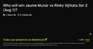 August 2, 2026: Jaume Munar vs Rinky Hijikata: Set 2 Winner Tennis Prediction Market